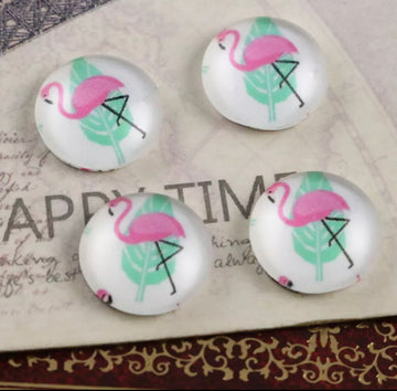 10pcs, 12mm Cabochons, in flamingo print